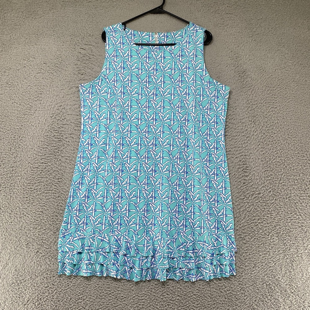 Lulu B Tank Dress Womens XL Blue Geometric Ruffle Hem Stretch Travel Summer
